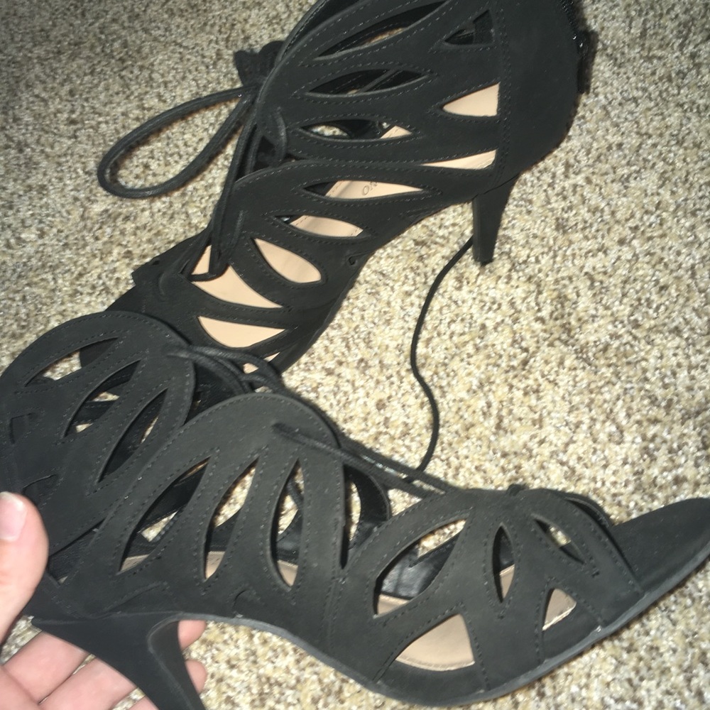 black lace up stilettos